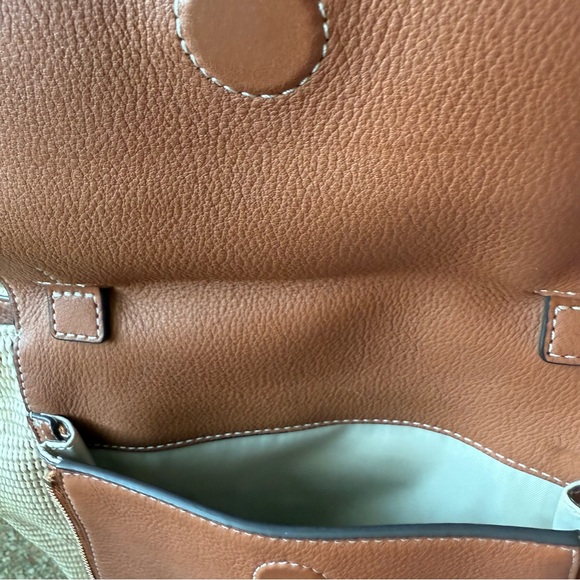 Tory Burch Brown and Cream Tote Bag Half Moon Straw - Picture 5 of 13